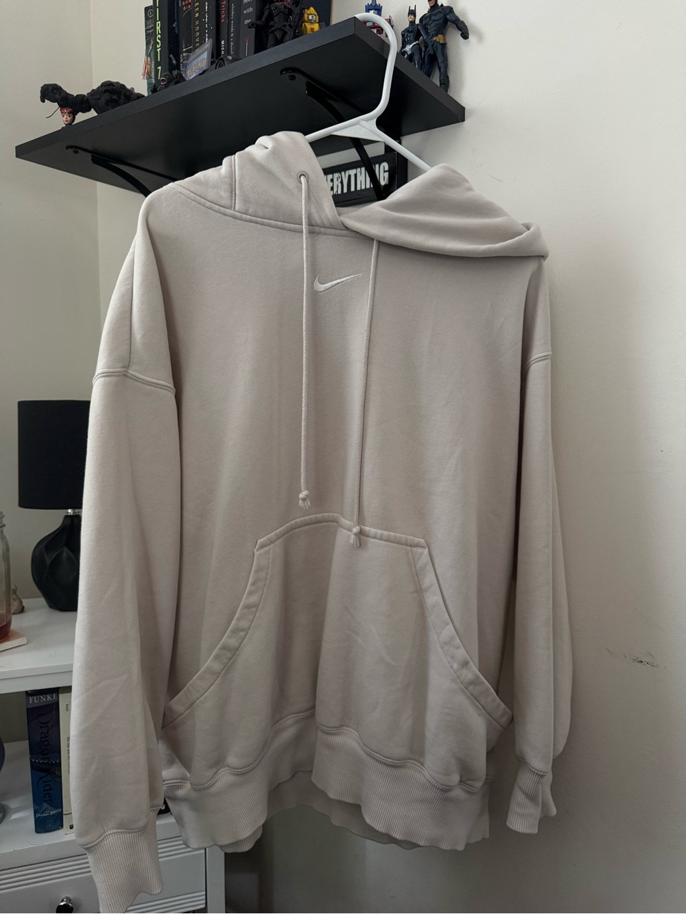 Nike Men’s Beige Crewneck Hoodie with White Swoosh